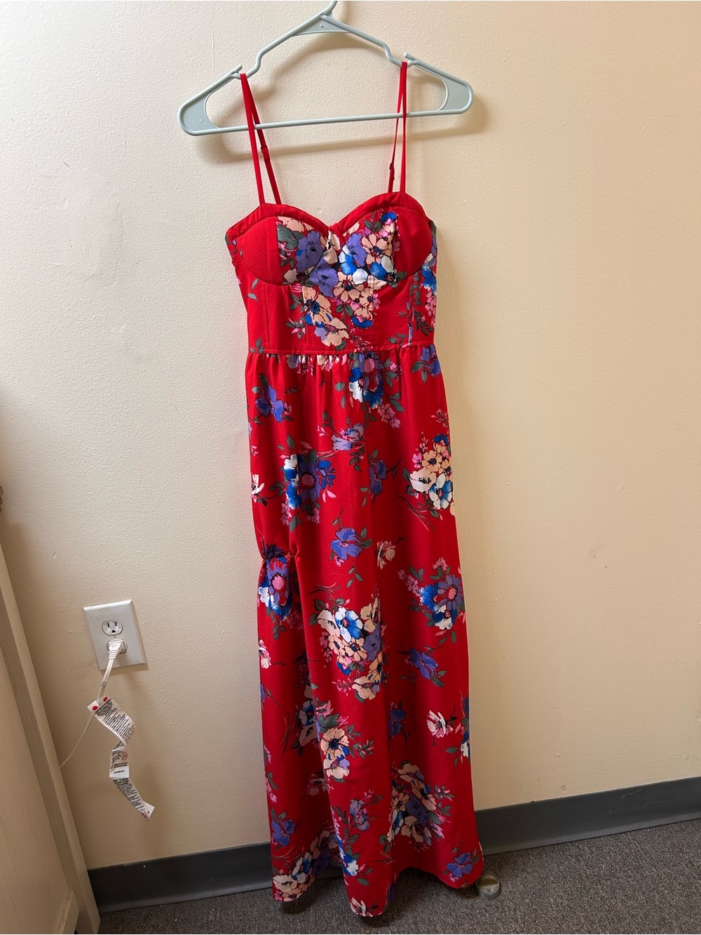 Red Floral Maxi Dress with Sweetheart Neckline